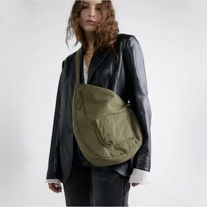 Free People Garbo Canvas Sling Crossbody Bag Tan Khaki New Boho Festival